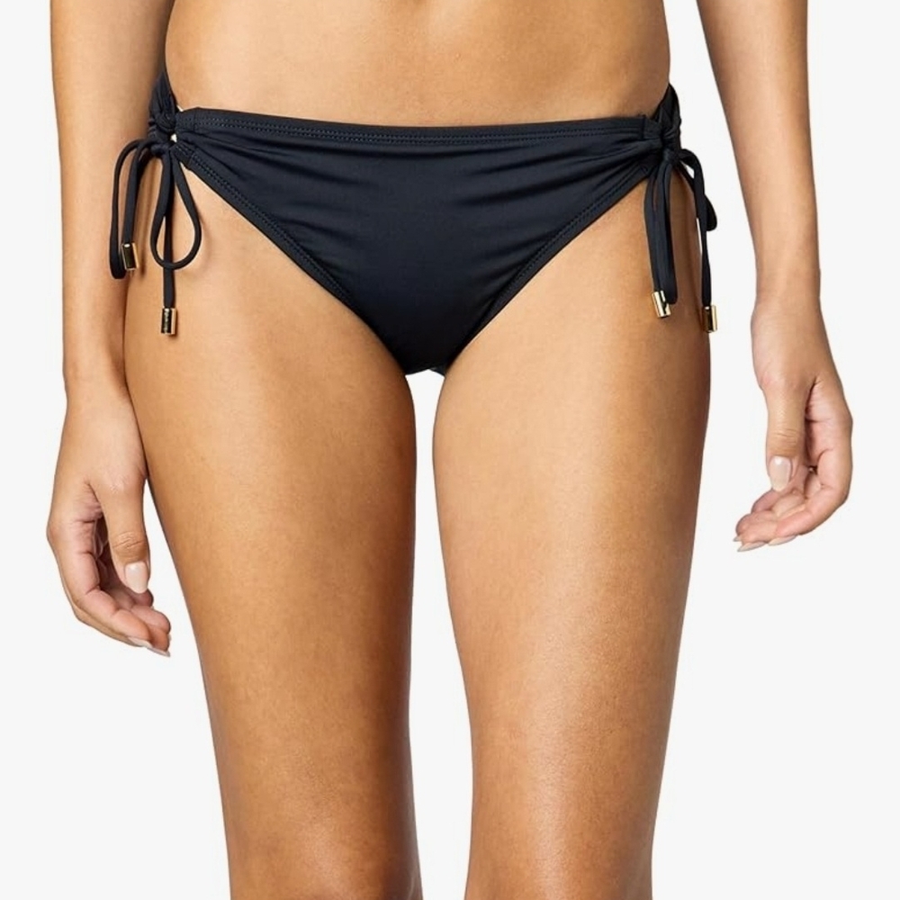 La Blanca Black Side-Tie Bikini Bottoms with Gold-Tone Tips - Picture 6 of 6